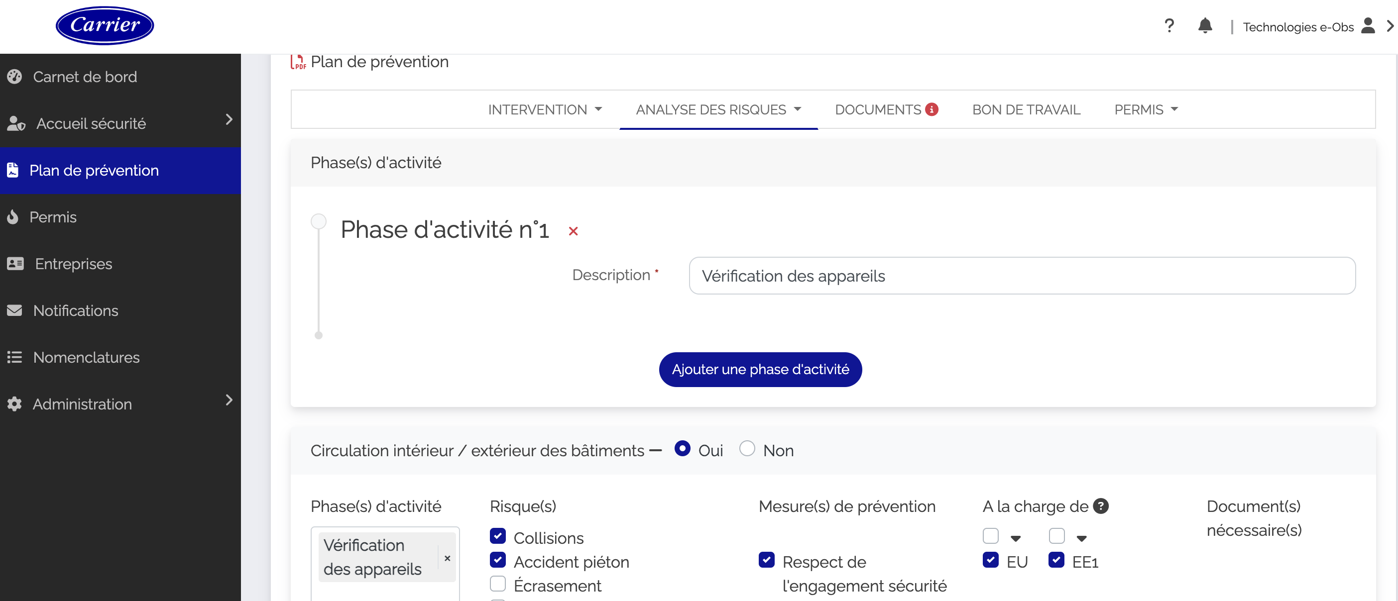 La gestion des plans de prévention pour Carrier