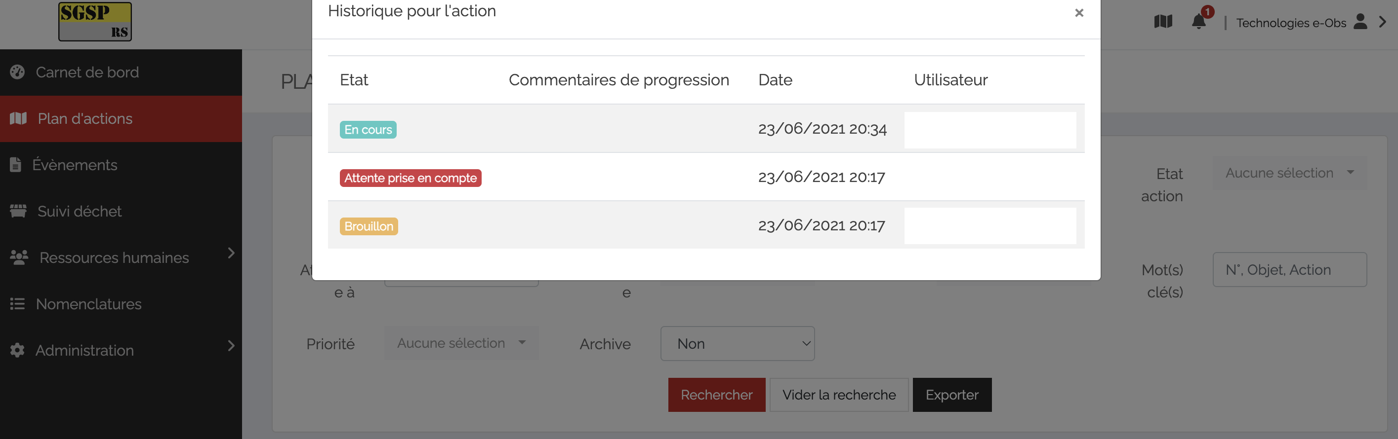 Le module plan d'actions MemoryFlow pour SGSP.RS