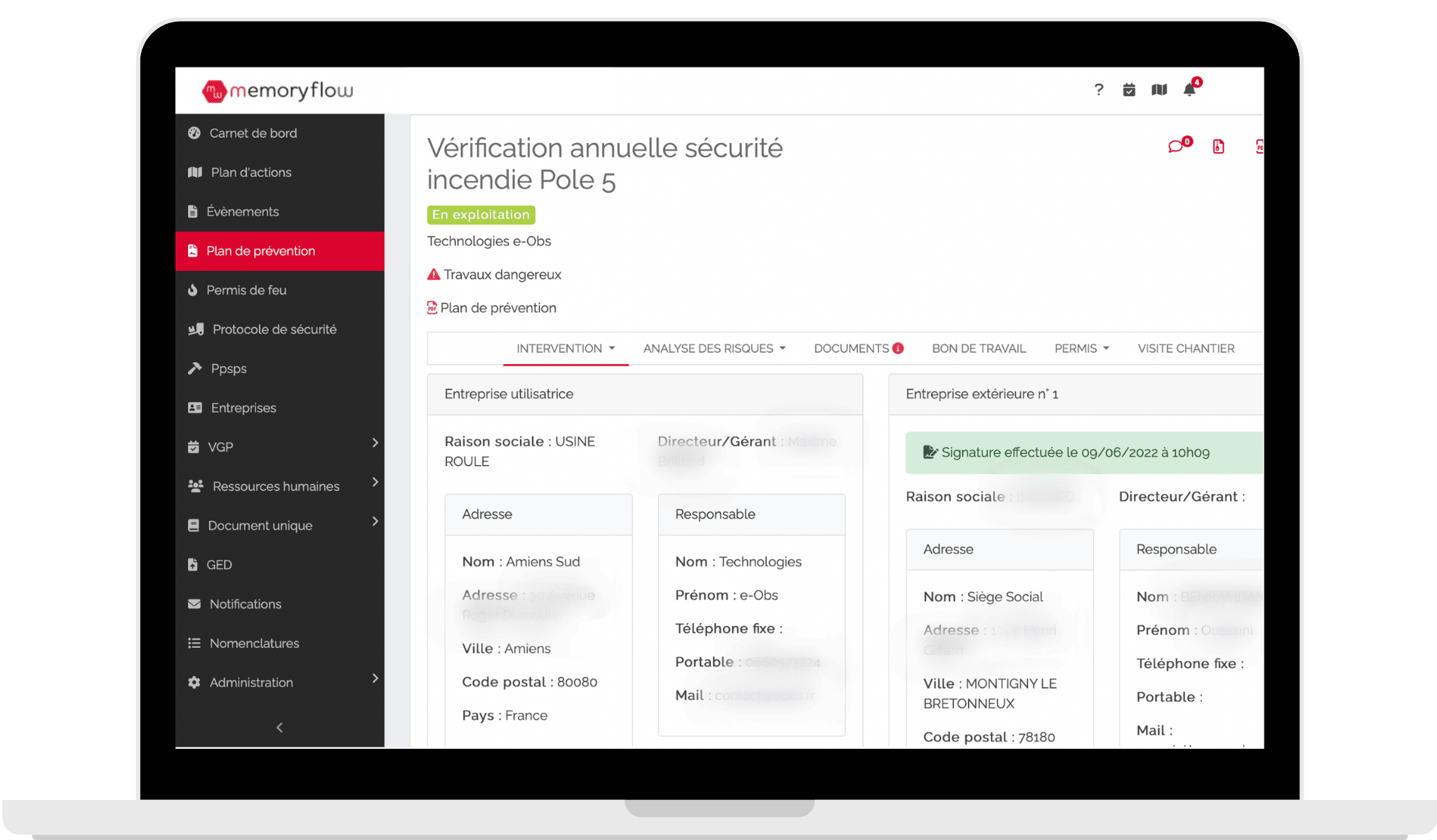 Les avantages du module Plan de Prévention de MemoryFlow pour votre entreprise :