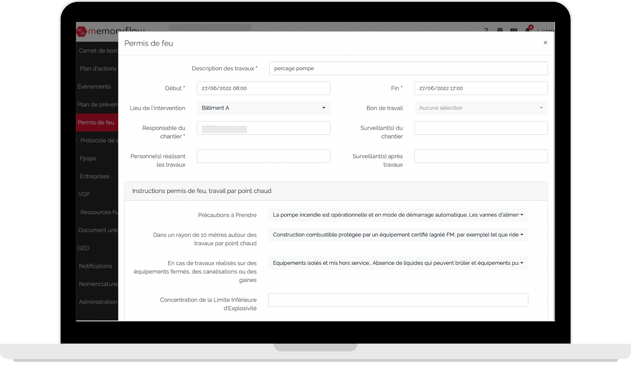 Les points forts du module Permis de Feu du logiciel MemoryFlow