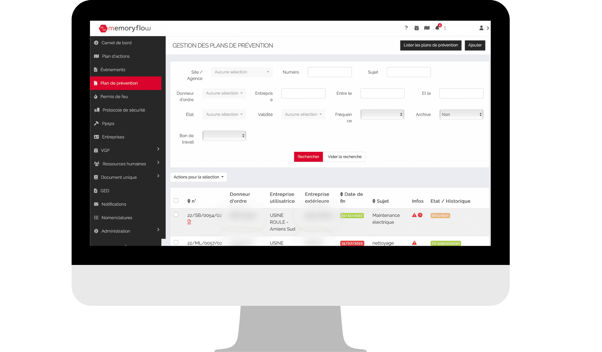 MemoryFlow - Plan de prévention : une solution digitale de gestion des PDP, permis et co-activités